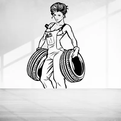 Sexy Mädchen Decor Für Garage Auto Service Reparatur Räder Wand Aufkleber Vinyl Innen Design Fenster Decals Removable Wandbild 4038 Image
