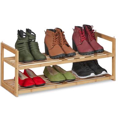 Schuhregal Bambus stapelbar, Schuhablage mit 2 Ebenen, bis 6 Paar Schuhe, Flur, hbt 29,5 x 72,5 x Image