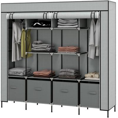 Stoffschrank Kleiderschrank, Faltschrank mit Kleiderstange, 10 Fächern, 4 Schubladen, Garderobe in Image