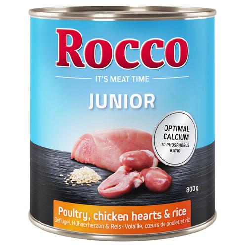 6x800g Junior Geflügel & Hühnerherzen & Reis Rocco Hundefutter nass