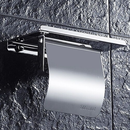 Toilettenpapierhalter Edelstahl für Badezimmer mit Handyablage Wandmontage silber 1St Image