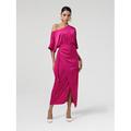Per donna Abito in Raso Maxi in Raso Blu marino Rosso rosa Mezze maniche Tinta unica Spalla abbassata annodata Avvolgere Primavera Autunno Interstagionale Elegante Festa XS S M