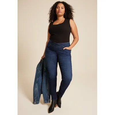 Maurices Plus Size Jeans Women's Jeans Cool Comfort Crossover High Rise Pull On Super Skinny Jean Blue Denim Size 24W