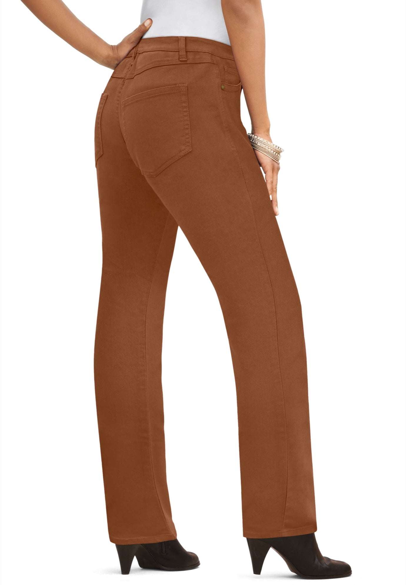 Plus Size Women's Plus Size Classic Stretch Straight Leg Jean by Denim 24/7 by Roamans in Cognac (Size 38 T)