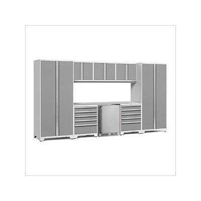 NewAge Garage Cabinets PRO Series Platinum 9-Piece Set with Stainless Steel Top