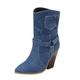 WKAYsIV Womens-Ladies-Stretch-Boots Cow Print Boots for Women Patchwork Cowboy Boots Animal Print Half Boots Pull on Chunky Mid Heel Boots Ladies Shorts 4.5 30.99 Blue