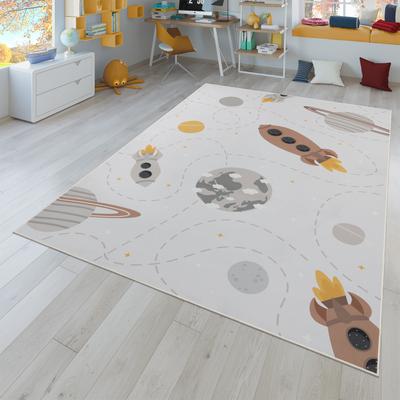 Space Kids Rug Non-Slip Play Mat with Rockets and Planets