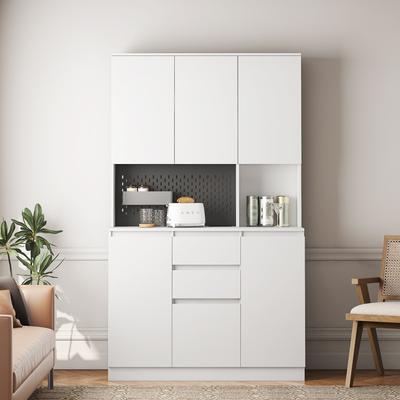 Kitchen Pantry with Charging Station, Drawers and Microwave Stand