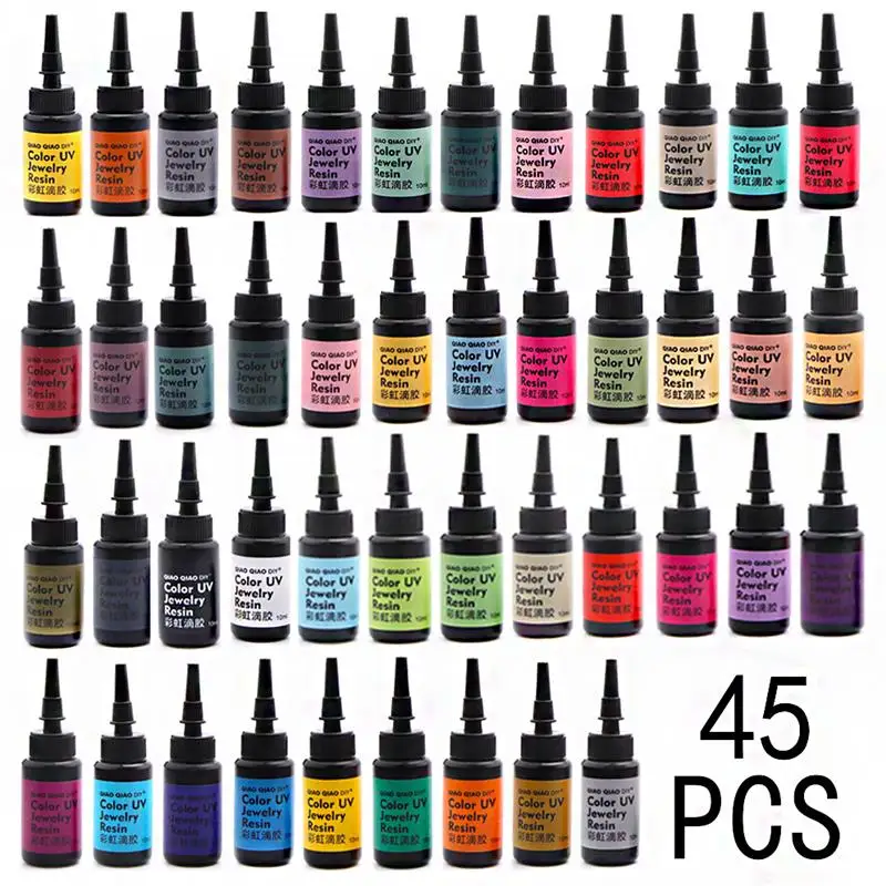 24-45Colors colla per resina UV 10ml colla epossidica dura polimerizzazione ultravioletta colla UV fai da te colore resina creazione di gioielli colla ad asciugatura rapida trasparente