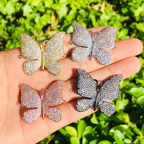 5pcs Big Size Zirconia Pave Butterfly Connectors Bling Pendant Charms for Women Bracelet Necklace Making Jewelry Accessories