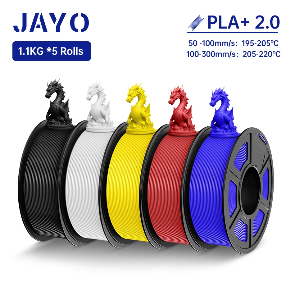 JAYO PLA + Filament-Upgrade 2.0 5 Rollen PLA plus 3D-Drucker-Filament-Zähigkeit 3D-Druckmaterial für FDM, kein Verknoten Image