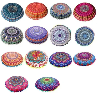 14 Stile runder Kissenbezug mit Mandala-Muster, böhmischer Kissenbezug, Boho-Bodenkissen, Image