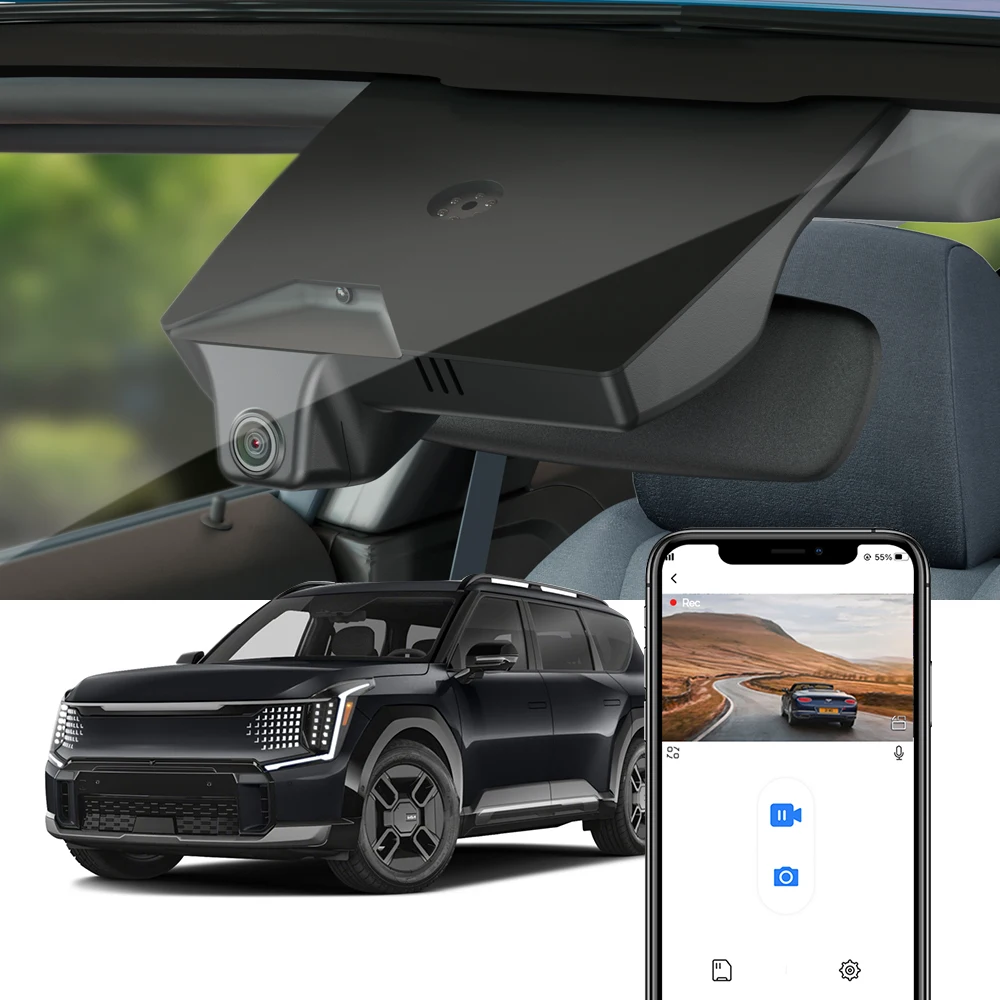 Fitcamx 4K Dash Cam für Kia EV9 2023–2026, UHD-Autokamera mit Loop-Aufnahme, G-Sensor, WLAN und einfache Installation Image