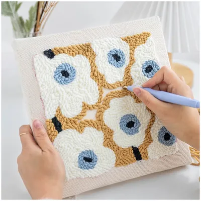Blumenstempel-Nadelstickerei-Starter-Kits enthalten Anweisungen Stanz nadel Stoff garne Stick reifen für Teppichs tempel