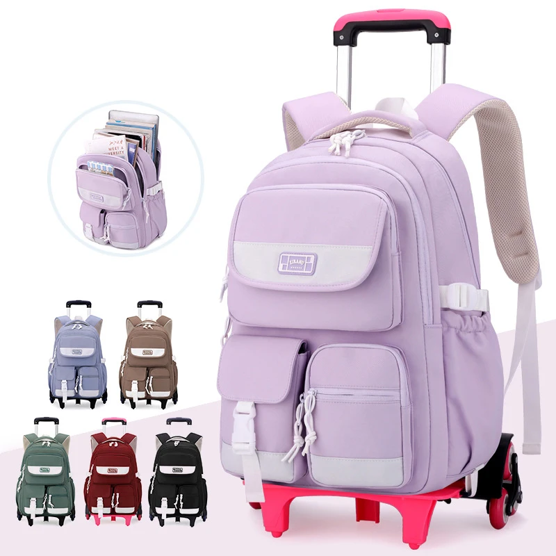 Sac à Dos d'École à Roulettes pour Adolescentes, Cartable à Roulettes, Sacs de Voyage pour Étudiants et Enfants, Notification
