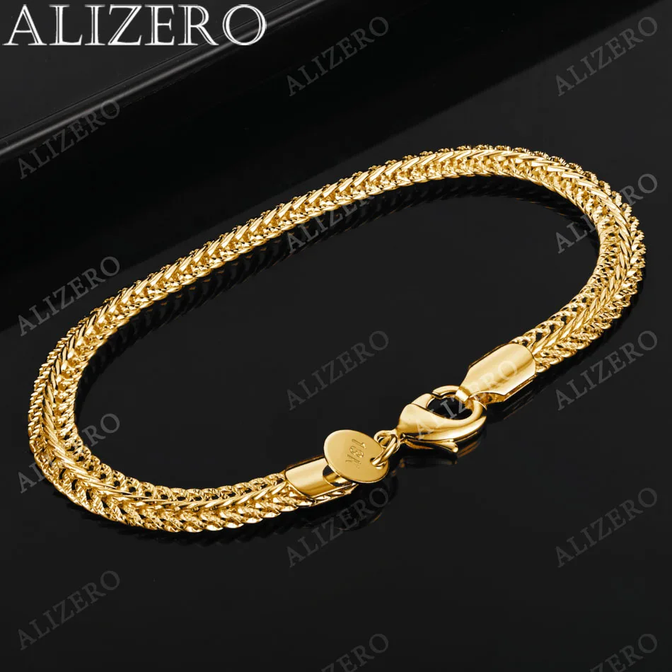 ALIZERO 925 argent Sterling 18K or 6mm chaîne latérale Bracelets pour femme hommes mariage Banquet fête cadeau bijoux de mode