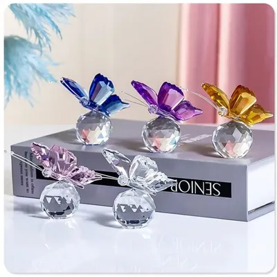 Wedding Decoration Glass Craft Collection Crystal Butterfly with Ball Figurine Paperweight Table