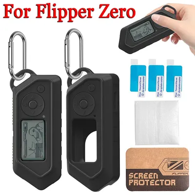 Black Silicone Case 3pcs Screen Film Cover Game Console Screen Protector For Flipper Zero Electronic Game Accessories Gift