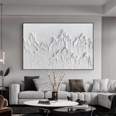 3D White oil painting Handmade 3D White mountain Oil Painting on Canvas Large hand painted Textured Palette Knife Boho oil painting Wall Art Contemporary 3D Whiteartwork for Living Room bedroom