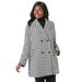 Plus Size Women's A-Line Wool Peacoat by Jessica London in Ivory Houndstooth (Size 12) Winter Wool Double Breasted Coat