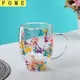 250/350ml Double Wall Coffee Mug With Handles Clear Milk Cups Gifts Glass Cup Fill Artificial Simulation Flowers Teacup