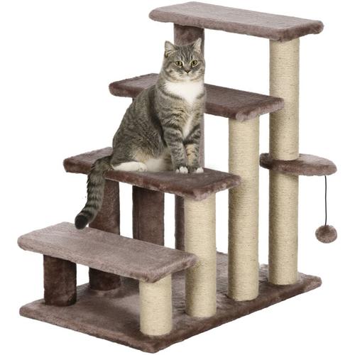 Pawhut - Katzentreppe mit Kratzbaum 4-stufige Haustiertreppe mit Spielball Hundetreppe Tiertreppe