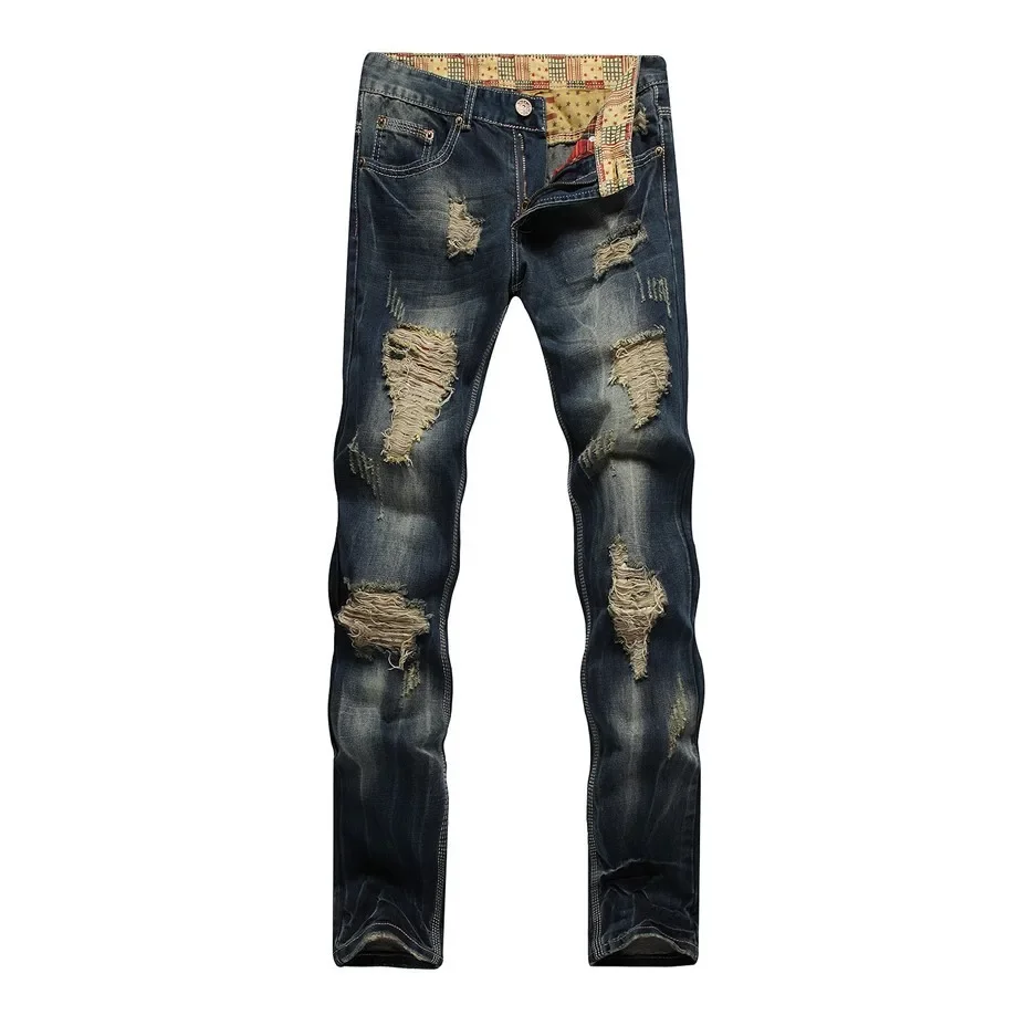 Herren personal isierte zerrissene Jeans Retro Distressed New Style Straight Slim Fit lässig High Street Fashion Denim lange Hosen männlich Image