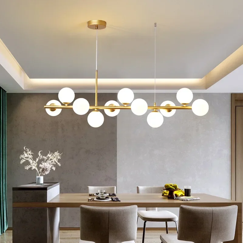 Moderne lange Esszimmer Kronleuchter Glaskugel Lampenschirm Licht über dem Tisch Küche Büro Pendelleuchte Home Decor Leuchten