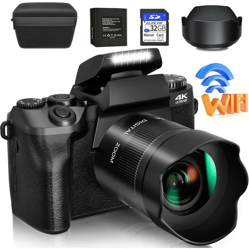 Telecamere 4K per fotografia 64MP WiFi Messa a fuoco automatica YouTube Vlogging Videocamere DSLR Videocamera touch screen da 4 pollici con Flash