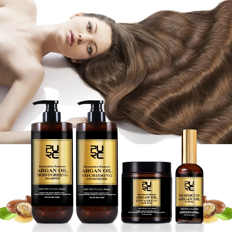PURC Marocco Set Siero Shampoo Levigante Balsamo E Riparazione Maschera Per Capelli Antiforfora Cuoio Capelluto Anti-Prurito Kit Prodotti Per La Cura Dei Capelli