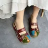 WOIZGIC Frauen Weibliche Mutter Damen Echtes Leder Blume Schuhe Sandalen Hausschuhe Überdimensionale Sommer Ethnische Plus Größe 41 42 SFY-1