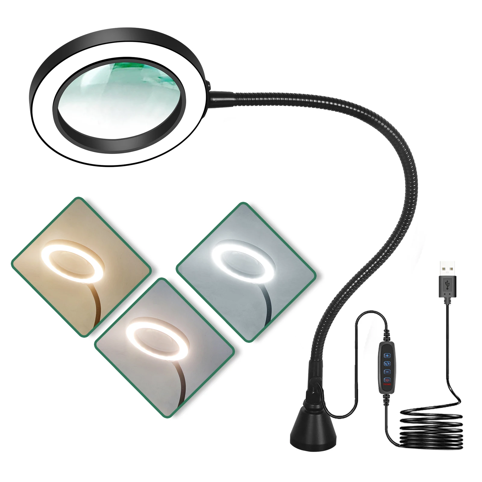 Magnetische 3X/6X LED-Lupelampe 360° ° Metall-Lupe mit flexiblem Arm, dimmbar, beleuchtet, zum Schweißen, Lesen und Arbeiten Image