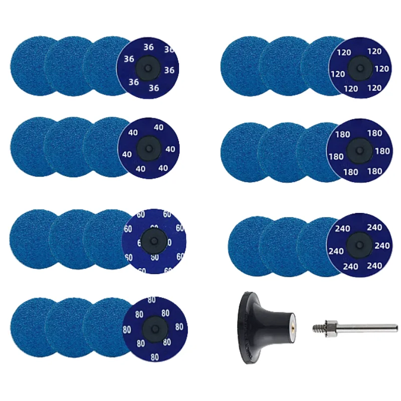 2-Zoll-Zirkonia-Schnellwechsel-Schleifscheiben-Set, Körnung 36-240, Roll-Lock R-Typ Schleifpapier, Schleifscheibe 50 mm, 1/4-Zoll-Halter, Farb- und Rostentfernung Image