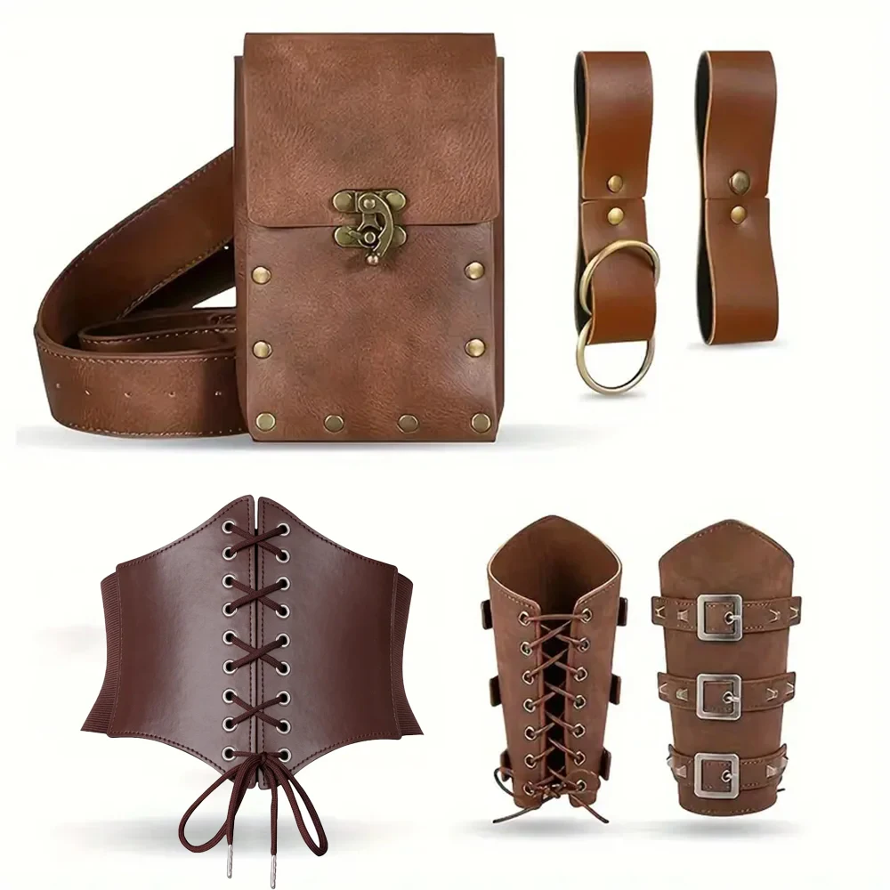 Mittelalterlicher Ritter, Cosplay, Fantasie, doppellagig, breit, Kunstleder, Gürteltasche, Wikinger, Renaissance, Piratenverkleidung, Kostümzubehör Image