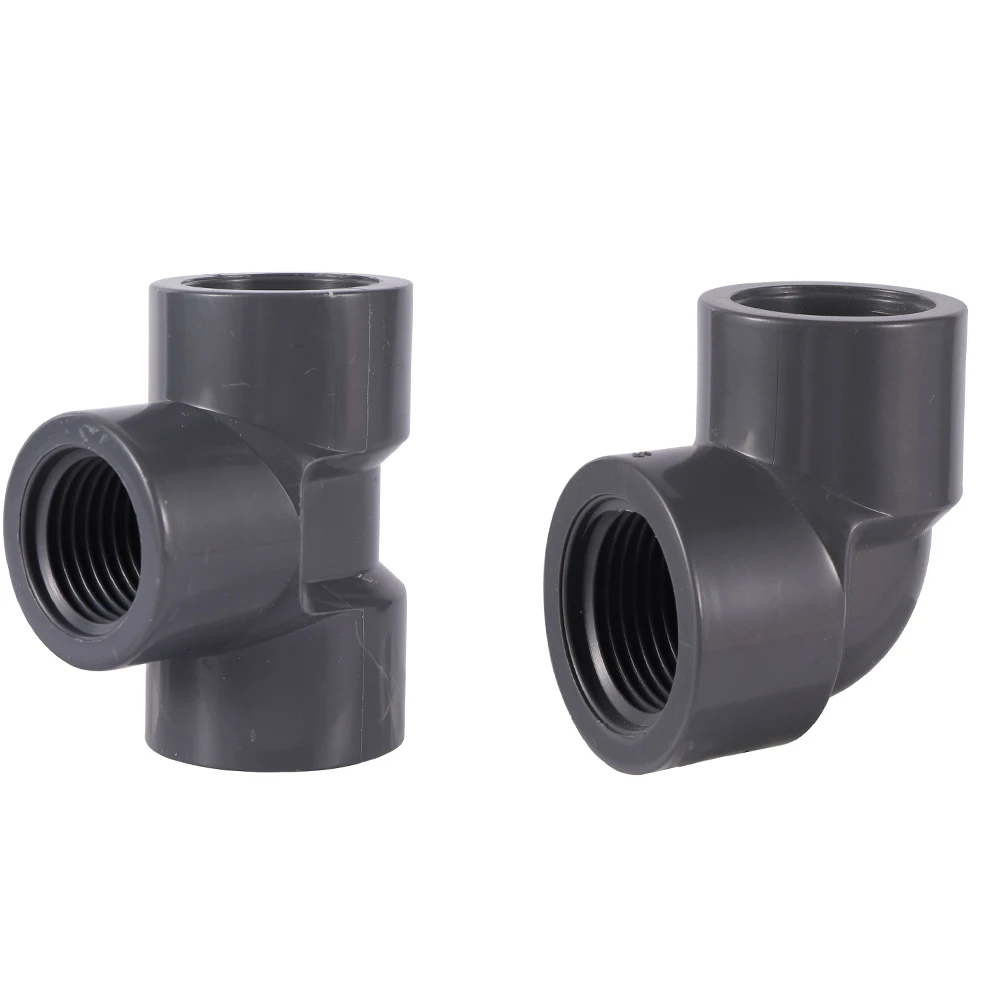 1pc 1/2 "Weibliche PVC Weibliche Gewinde Anschlüsse PVC Rohr Gerade Ellenbogen Tee Anschlüsse PVC Fittings Wasser Rohr 3 weg Joint Image