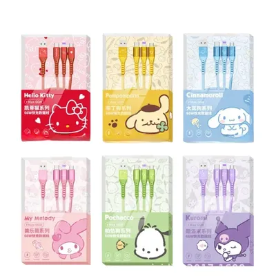 Kawaii Hello Kitty 3 in 1 Fast Charging Cable Data Line MINISO Kuromi for Micro Type-C USB Lightning