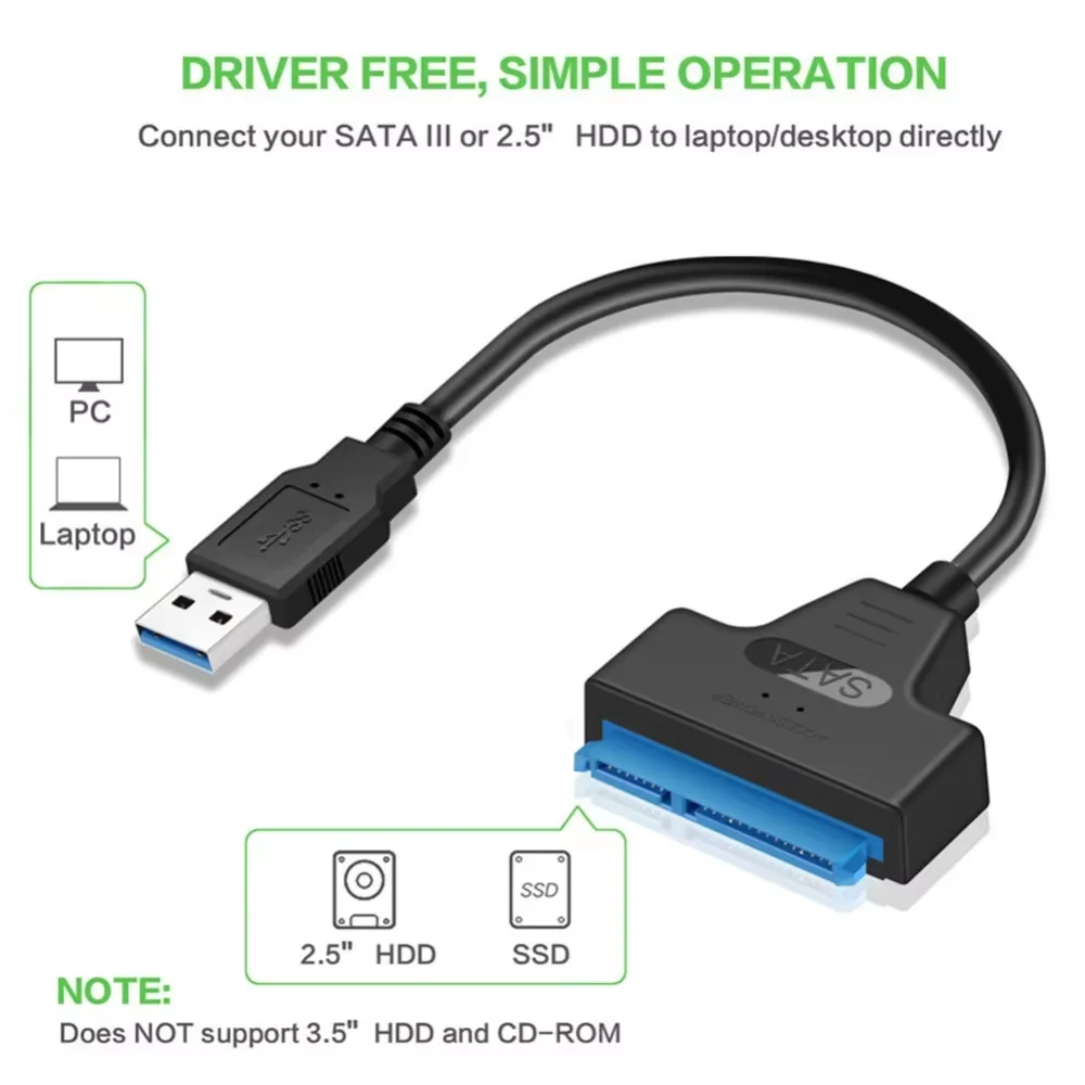 Adattatore da SATA a USB3.0 Adattatore da USB a SATA da 5 Gbps da 2,5/3,5 pollici Adattatore per disco rigido SSD Convertitore a stato solido M.2 NGFF per PC portatile