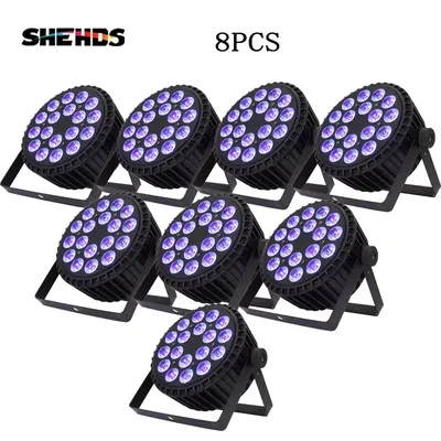 SHEHDS 8PCS Aluminum Alloy LED Flat Par 18x12W RGBW/18x18W RGBWA+UV LED Lighting DMX512 Disco DJ