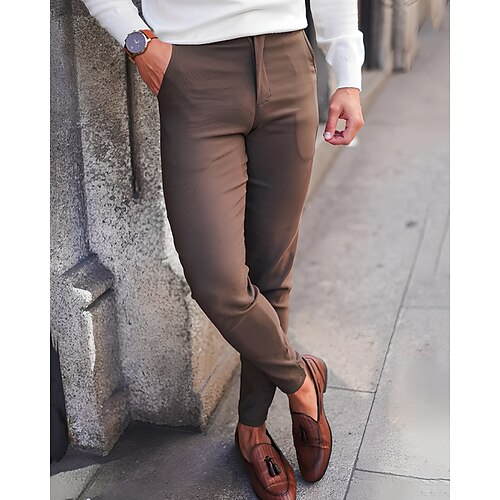 Herren Abschlußfeier Anzughose Tapered Hose Hose Chinos Knöpfe Tasche Einfach Komfort Formell Arbeit Geschäft Mode Klassicher Stil Schwarz Dunkelblau Mikroelastisch Image