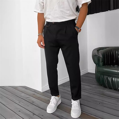 Herren Anzughosen Hose Hosen Chinesisch Chino Knopf Tasche Glatt Komfort Formal Party Arbeit Modisch Klassicher Stil Schwarz Wein Mikro-elastisch Image