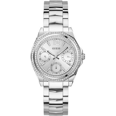 Multifunktionsuhr GUESS "RITZY", silber (silberfarben), Armbanduhren, Damen, Quarzuhr, Armbanduhr, Damenuhr, Edelstahlarmband, Datum Image