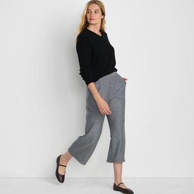 Cosy Cable Cropped Wide Leg Trousers, Women, size: 16-18, regular, Black, Viscose/Poly-blend/Nylon-blend, by Lands' End