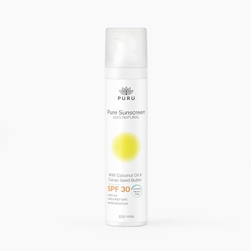 PURU | Pure Mineral Sunscreen SPF30-100% Natural, Only 7 Ingredients, Certified Organic, Water-Resistant, Zero White Cast, Hypoallergenic, UVA/UVB Protection - For Face & Body | 100ml