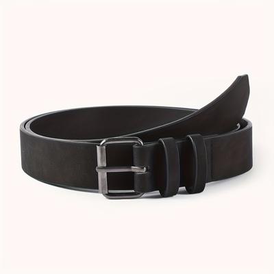 TEMU 1pc Black Pu Leather Fashion Belt, Simple And Versatile Design, Western Cowboy Style, Daily Use, Men And Women Image