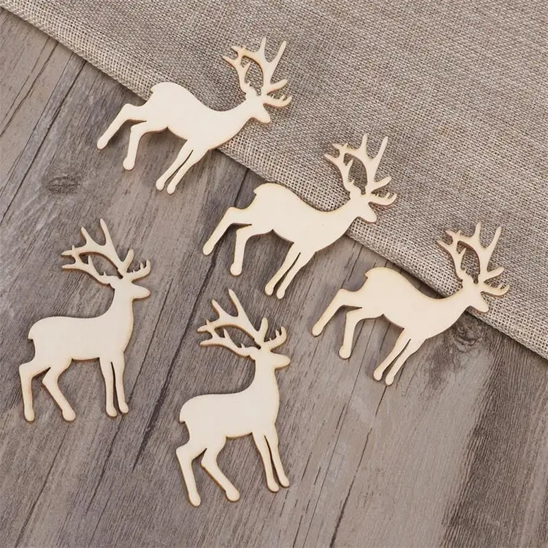 Tranches de placage découpées en bois de renne de Noël, patchwork, décoration de bricolage, embellissement artisanal, arbre, 5 pièces, 10 pièces, 40 pièces