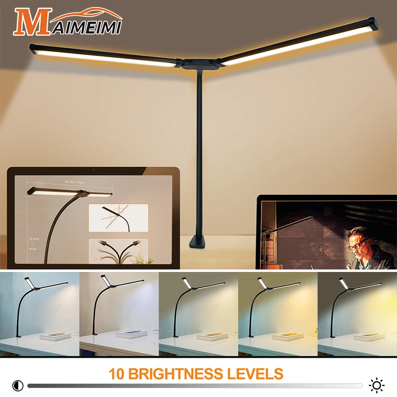 Doppelkopf LED-Clip Fernbedienung Schreibtisch lampe Augen pflege USB-Tisch lampe für Computer Home Office Beleuchtung 3 Farbe dimmbar Image