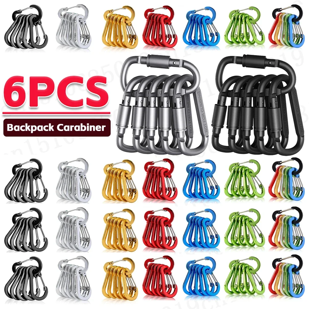 6 stücke Rucksack Karabiner Outdoor Camping Wandern Aluminium legierung D-Ring Snap Clip Schlüssel bund Schloss Schnalle Haken Kletter werkzeuge Image