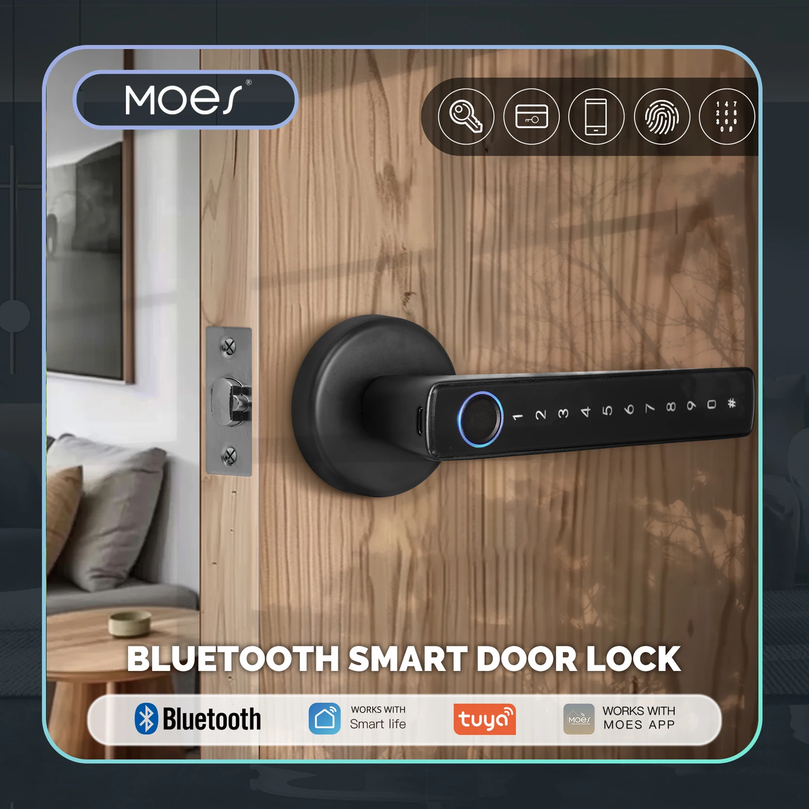 MOES Tuya Bluetooth Smart Fingerprint Türgriff Schloss Elektronische Passwort APP Remote Entsperren Hotel Wohnung Büro Miet Haus