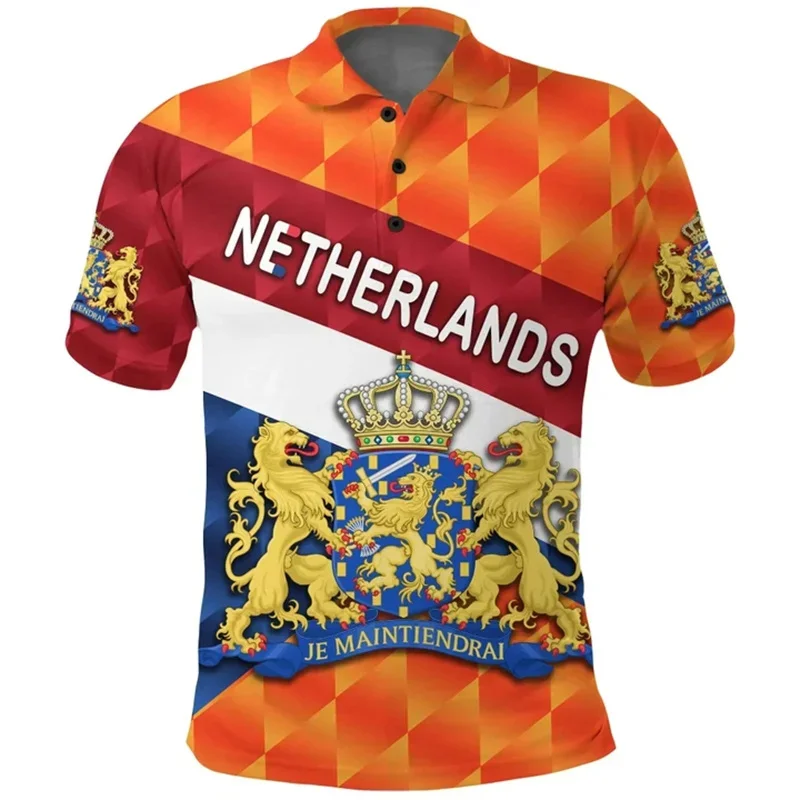 3D-Druck Niederlande Flagge Polos hirt für Männer National Emblem Muster T-Shirts Sommer lässig Revers Kurzarm Tops lose Hemden Image
