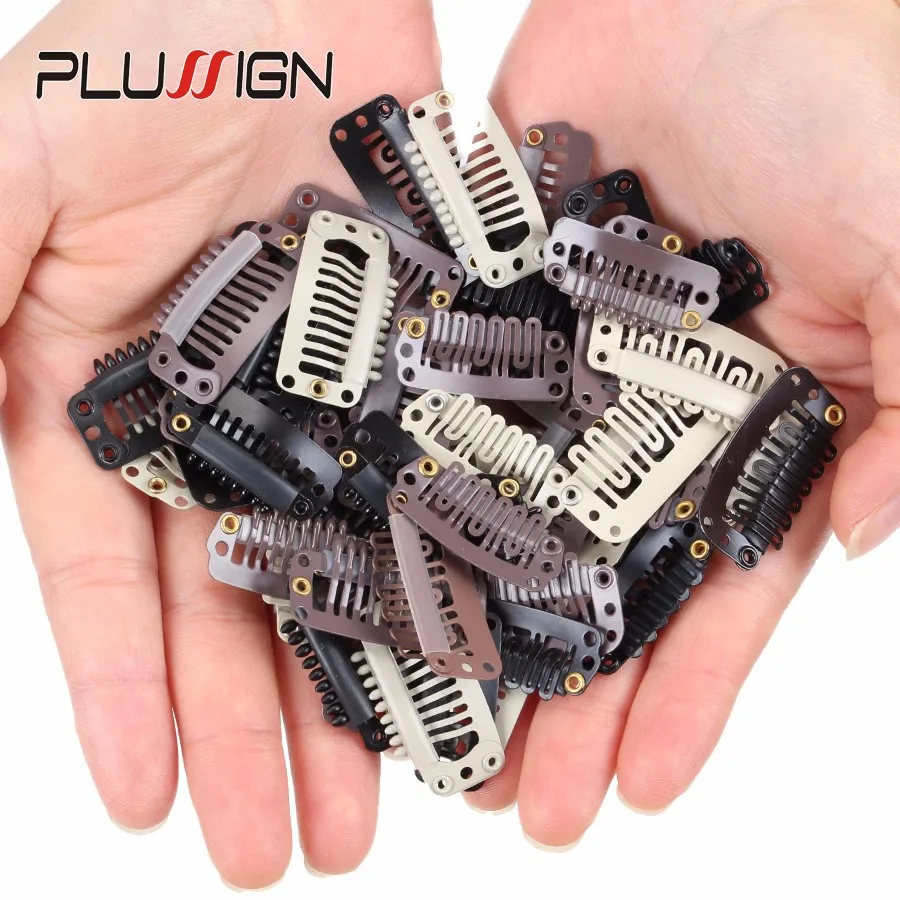 10 Teile/los 32Mm 9-Zähne Haar Verlängerung Clips U Form Metallic Snap Clips Für Haar Extensions Spinnt perücke Zubehör Clips Kamm Image